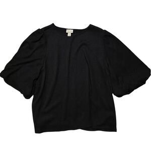 Ava & Viv XXL Womens Black Blouse Shirt Bell Sleeves Textured